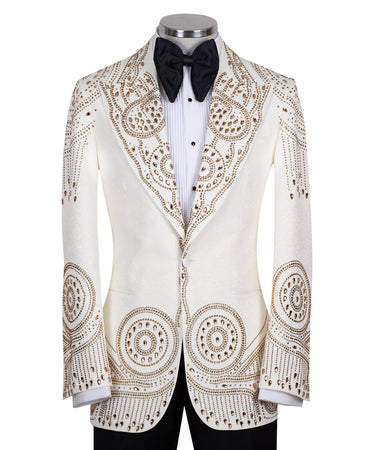 Ivory Gold Embellished Tuxedo Jacket