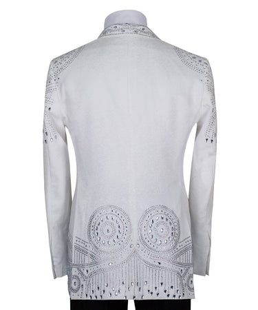 White Crystal Embellished Tuxedo Jacket