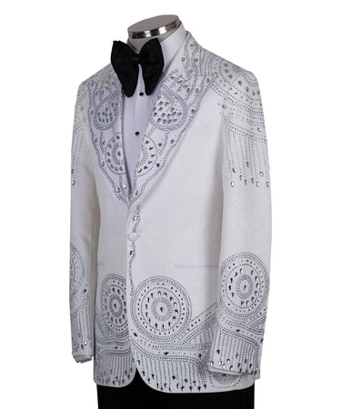 White Crystal Embellished Tuxedo Jacket