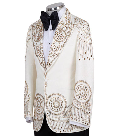 Ivory Gold Embellished Tuxedo Jacket