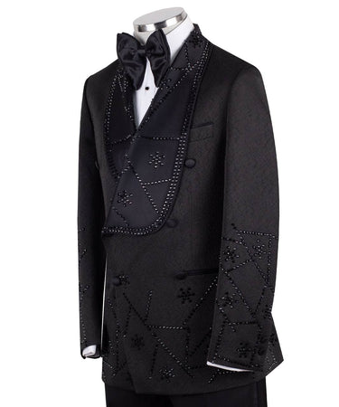 Black Embellished Double-Breasted Shawl Tuxedo