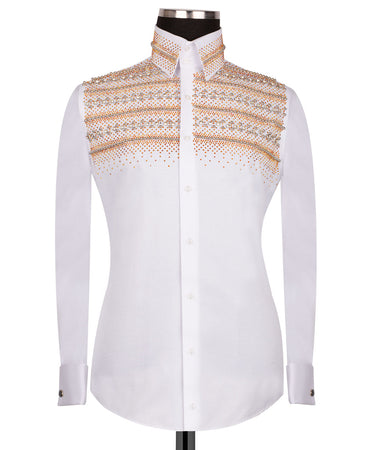 Classic Stones Detailed Shirt - White - HandCrafted Shirts | Black Tuxedo Style