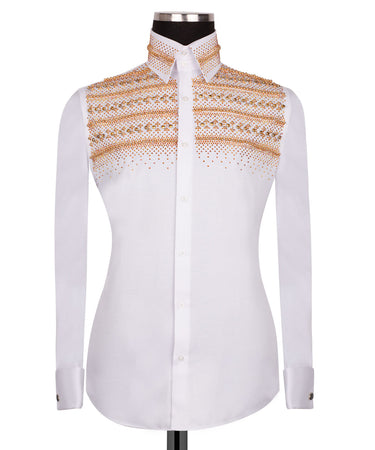 Classic Stones Detailed Shirt - White - HandCrafted Shirts | Black Tuxedo Style