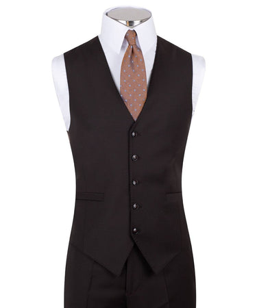 Model showcasing a Dark Brown Three-Piece Suit for Men by Black Tuxedo Style, ideal for weddings, business, and formal occasions.