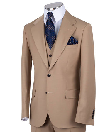 Sand three-piece suit for men with jacket, vest, and trousers