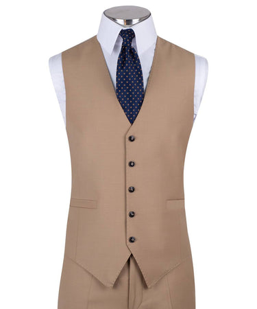 Sand three-piece suit for men with jacket, vest, and trousers