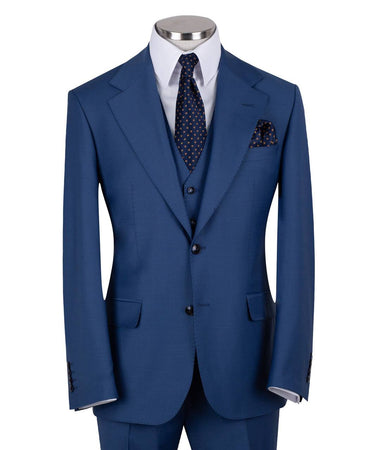Steel blue three-piece suit for men with jacket, vest, and trousers