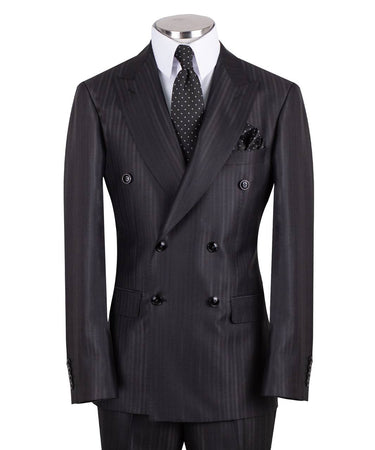 Charcoal grey wool pinstripe double-breasted suit for men with jacket and trousers