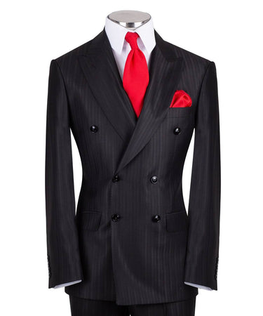 Black wool pinstripe double-breasted suit for men with jacket and trousers