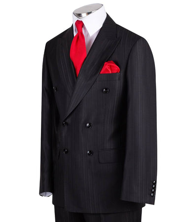Black wool pinstripe double-breasted suit for men with jacket and trousers