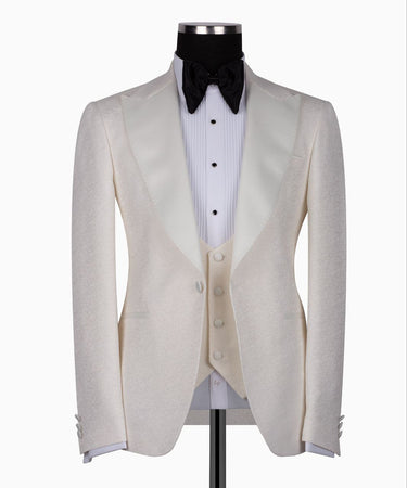 Cream Peak Lapel Cream Tuxedo - Triple Tuxedo | Black Tuxedo Style