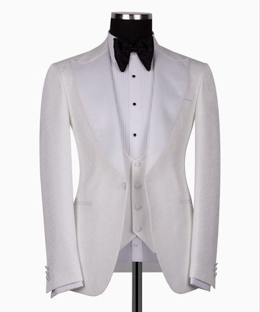 White Peak Lapel White Tuxedo - Triple Tuxedo | Black Tuxedo Style