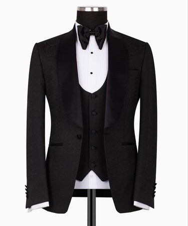 Black Shawl Lapel Black Tuxedo - Triple Tuxedo | Black Tuxedo Style