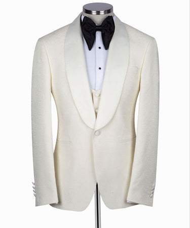 Cream Shawl Lapel Cream Tuxedo - Triple Tuxedo | Black Tuxedo Style