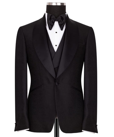 Black Shawl Lapel Black Tuxedo - Triple Tuxedo | Black Tuxedo Style