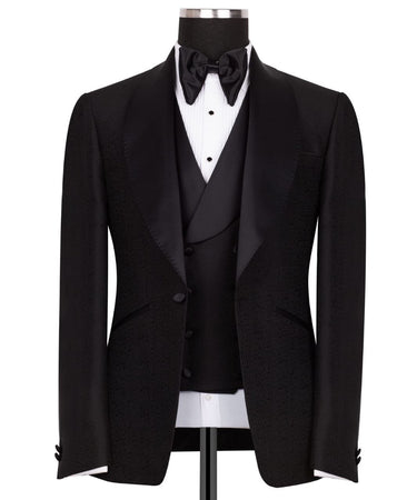 Black Shawl Lapel Black Tuxedo - Triple Tuxedo | Black Tuxedo Style