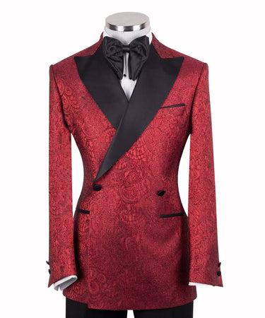 Crimson Jacquard Double-Breasted Peak Lapel Tuxedo | BTS Bespoke