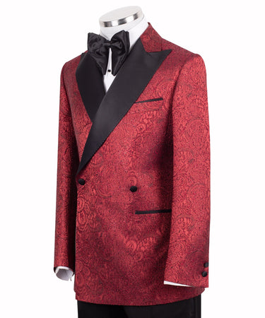 Crimson Jacquard Double-Breasted Peak Lapel Tuxedo | BTS Bespoke