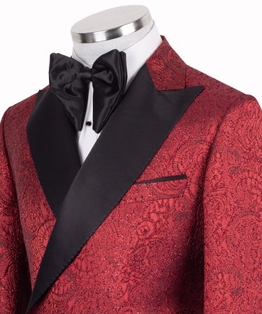 Crimson Jacquard Double-Breasted Peak Lapel Tuxedo | BTS Bespoke