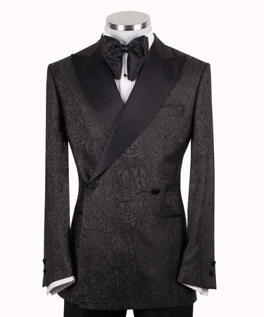 Black Shimmer Jacquard Double-Breasted Tuxedo | BTS Bespoke