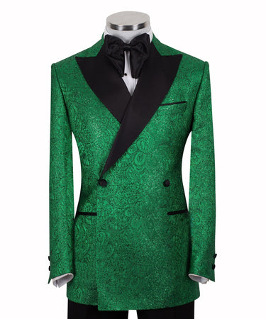 Emerald Green Jacquard Double-Breasted Tuxedo | BTS Bespoke
