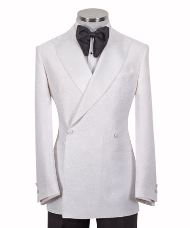 White Jacquard Double-Breasted Peak Lapel Tuxedo | BTS Bespoke
