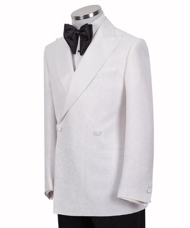 White Jacquard Double-Breasted Peak Lapel Tuxedo | BTS Bespoke