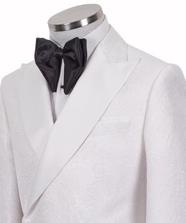 White Jacquard Double-Breasted Peak Lapel Tuxedo | BTS Bespoke
