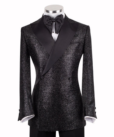 Black Shimmer Double-Breasted Peak Lapel Tuxedo | BTS Bespoke