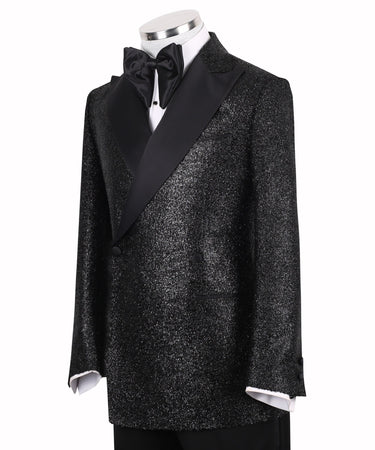 Black Shimmer Double-Breasted Peak Lapel Tuxedo | BTS Bespoke