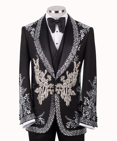 Black Crystal-Embellished Shawl Lapel Tuxedo | BTS Bespoke