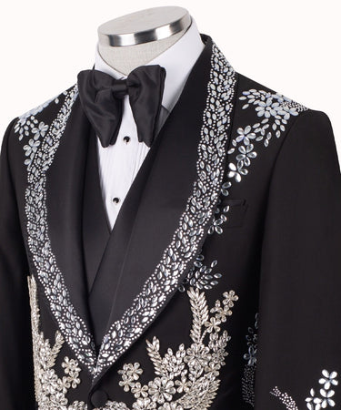 Black Crystal-Embellished Shawl Lapel Tuxedo | BTS Bespoke