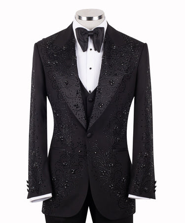 Black Crystal-Embellished Peak Lapel Tuxedo | BTS Bespoke