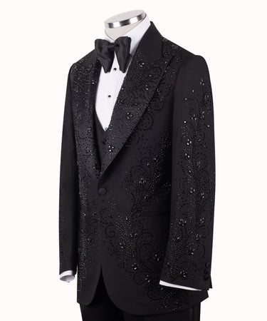 Black Crystal-Embellished Peak Lapel Tuxedo | BTS Bespoke