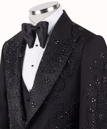 Black Crystal-Embellished Peak Lapel Tuxedo | BTS Bespoke