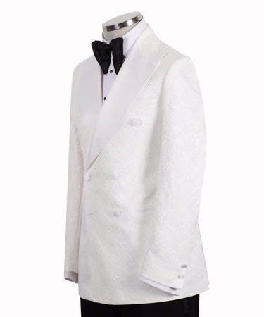 White Floral Jacquard Double-Breasted Tuxedo | BTS Bespoke