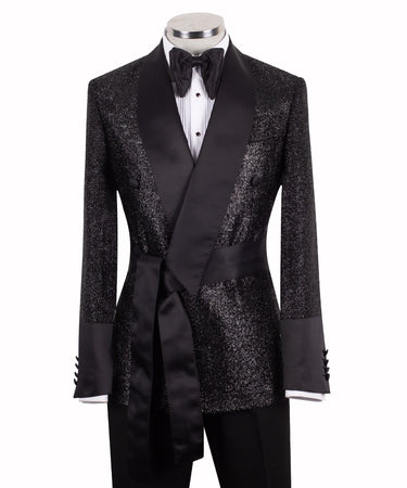 Midnight Black Metallic Shimmer Double-Breasted Tuxedo | BTS Bespoke