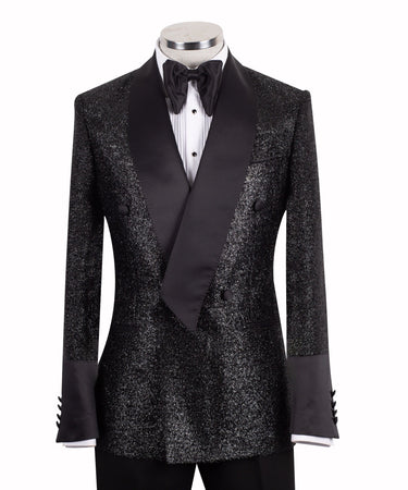 Midnight Black Metallic Shimmer Double-Breasted Tuxedo | BTS Bespoke