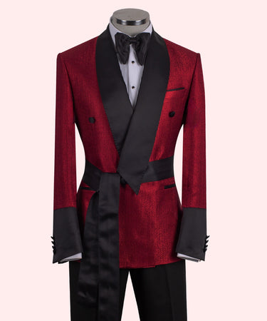 Crimson Chevron Jacquard Double-Breasted Tuxedo | BTS Bespoke