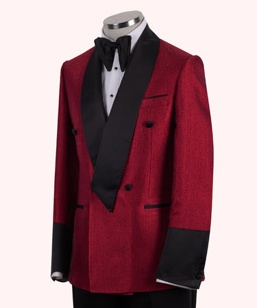 Crimson Chevron Jacquard Double-Breasted Tuxedo | BTS Bespoke