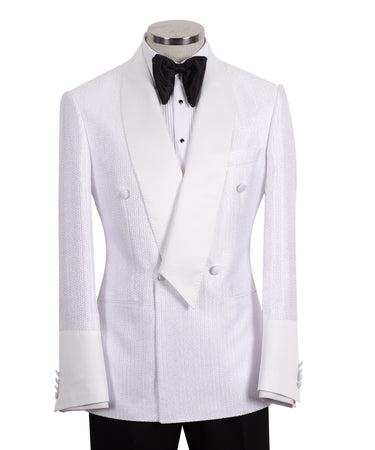 White Jacquard Belted Shawl Lapel Tuxedo | BTS Bespoke