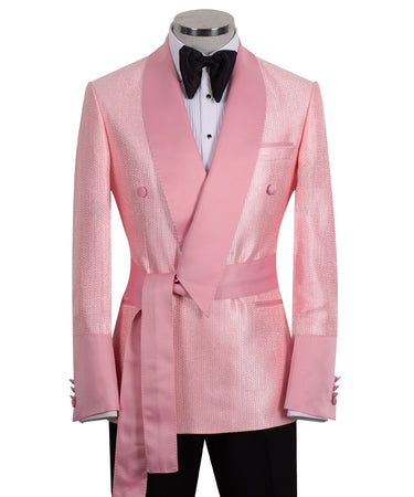 Blush Pink Jacquard Double-Breasted Tuxedo | BTS Bespoke