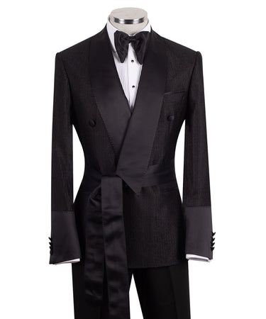Black Textured Jacquard Shawl Lapel Double-Breasted Tuxedo | BTS Bespoke