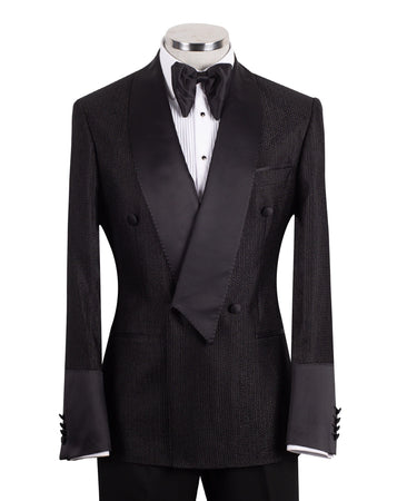Black Textured Jacquard Shawl Lapel Double-Breasted Tuxedo | BTS Bespoke