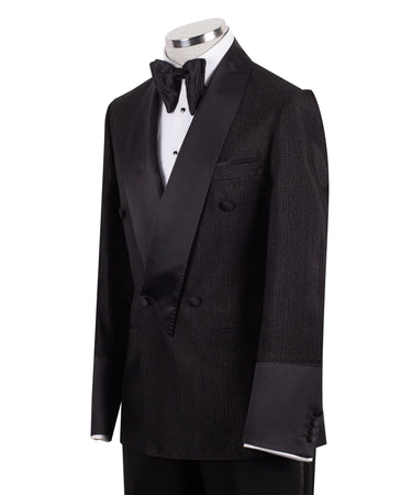 Black Textured Jacquard Shawl Lapel Double-Breasted Tuxedo | BTS Bespoke