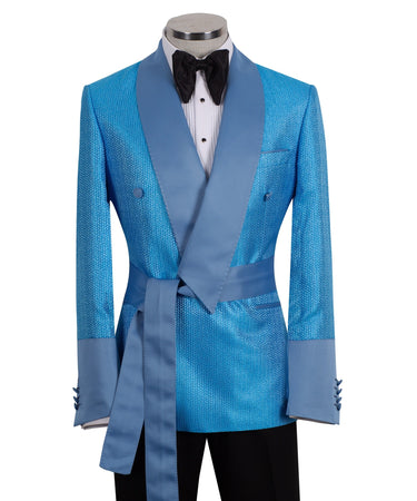 Cerulean Jacquard Double-Breasted Tuxedo | BTS Bespoke