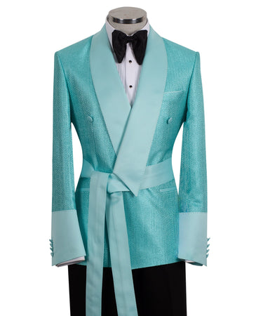 Turquoise Jacquard Shawl Lapel Double-Breasted Tuxedo | BTS Bespoke