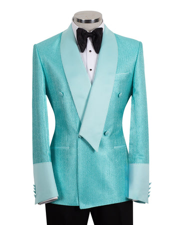 Turquoise Jacquard Shawl Lapel Double-Breasted Tuxedo | BTS Bespoke