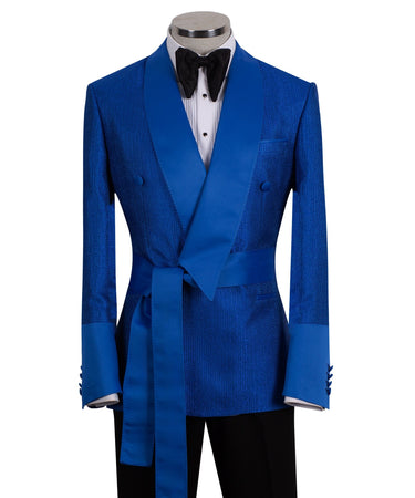 Royal Blue Jacquard Double-Breasted Shawl Tuxedo | BTS Bespoke