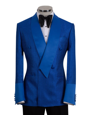 Royal Blue Jacquard Double-Breasted Shawl Tuxedo | BTS Bespoke